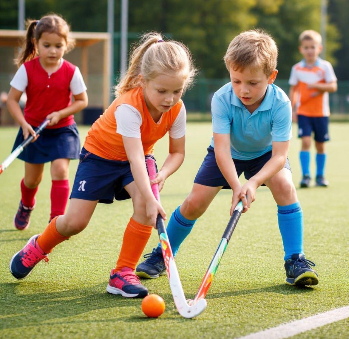 Kinderen spelen hockey